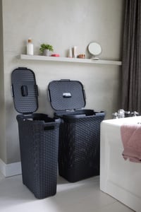Curver Style fonott hatású szennyestartó kosár fedéllel, 40 L, antracit, 44,7 x 26,5 x 61,5 cm, fürdőszobai szennyes tároló 6