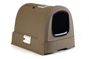 Krytá toaleta pre mačky Curver Style V46 – 51x39x39 cm, farba mokka, s vyberateľnou spodnou časťou, lopatkou a rohožkou