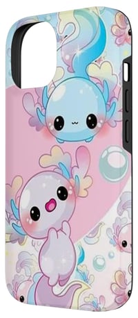 Roztomilý obal na iPhone 14 s motívom axolotla, modrý a ružový axolotl, pekný kawaii dizajn 2