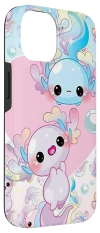 Roztomilý obal na iPhone 14 s motívom axolotla, modrý a ružový axolotl, pekný kawaii dizajn 3