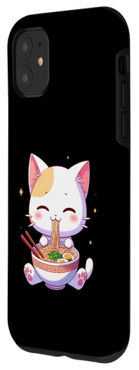 Husă pentru iPhone 11 cu model drăguț de pisică anime, tăiței ramen și stil kawaii, carcasă de telefon tip desen animat amuzant pentru fani manga și otaku 2