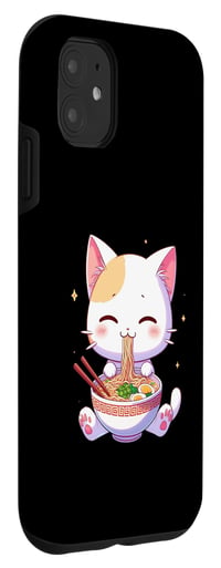 Husă pentru iPhone 11 cu model drăguț de pisică anime, tăiței ramen și stil kawaii, carcasă de telefon tip desen animat amuzant pentru fani manga și otaku 3