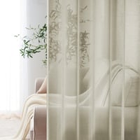CUTEWIND Priehľadné záclony s krúžkami, béžové, 140x225 cm, súprava 2 ks, do obývačky a spálne, vzhľad ľanu, polyester 4