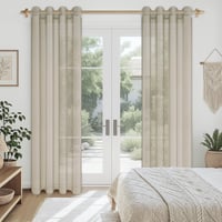 CUTEWIND Priehľadné záclony s krúžkami, béžové, 140x225 cm, súprava 2 ks, do obývačky a spálne, vzhľad ľanu, polyester 6