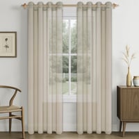 CUTEWIND Priehľadné záclony s krúžkami, béžové, 140x225 cm, súprava 2 ks, do obývačky a spálne, vzhľad ľanu, polyester 1