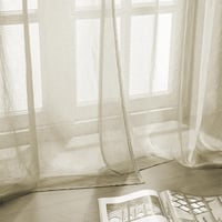 CUTEWIND Priehľadné záclony s krúžkami, béžové, 140x225 cm, súprava 2 ks, do obývačky a spálne, vzhľad ľanu, polyester 5