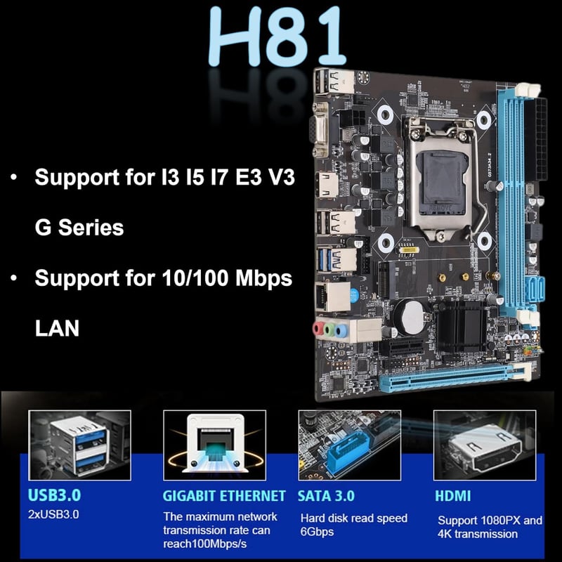 CUTULAMO H81 Gaming Alaplap LGA 1150 Foglalat, DDR3 16GB Támogatás, Intel i3/i5/i7/E3 V3 Processzorhoz, USB 3.0, VGA, HDMI, Asztali PC-hez