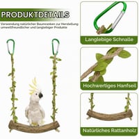 CVASNF Leagăn pentru păsări din lemn natural, jucărie tip stinghie pentru papagali peruși, canari, nimfe, pentru colivie 3