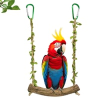 CVASNF Leagăn pentru păsări din lemn natural, jucărie tip stinghie pentru papagali peruși, canari, nimfe, pentru colivie 1