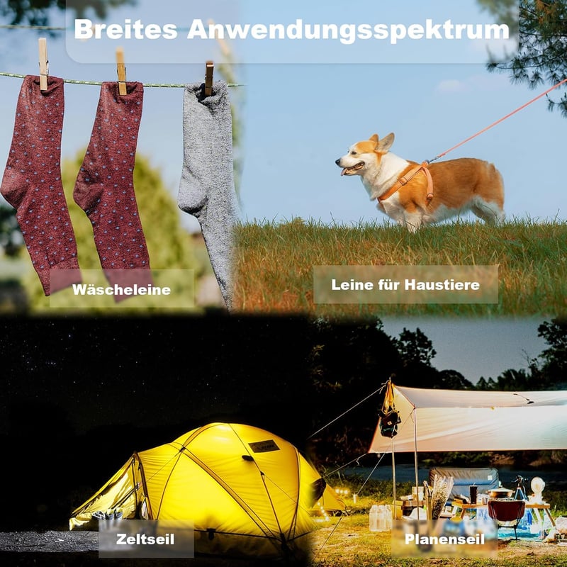 Cveenk 6db 4m Reflektáló Sátorkötél Feszítővel, Zöld Nylon Kempingkötél Ponyvához