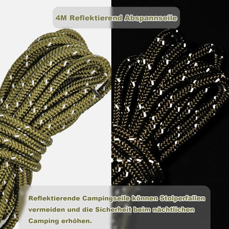 Cveenk 6db 4m Reflektáló Sátorkötél Feszítővel, Zöld Nylon Kempingkötél Ponyvához