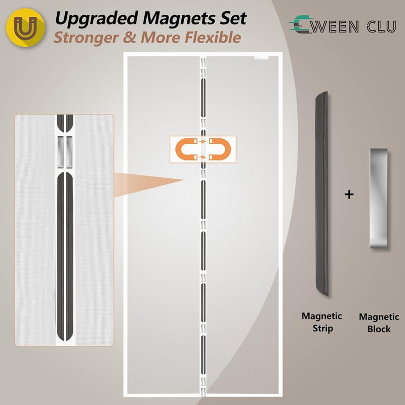 CWEEN CLU Mágneses Szúnyogháló Ajtó 90x210cm Erkélyajtóhoz Fúrás Nélkül Fehér
