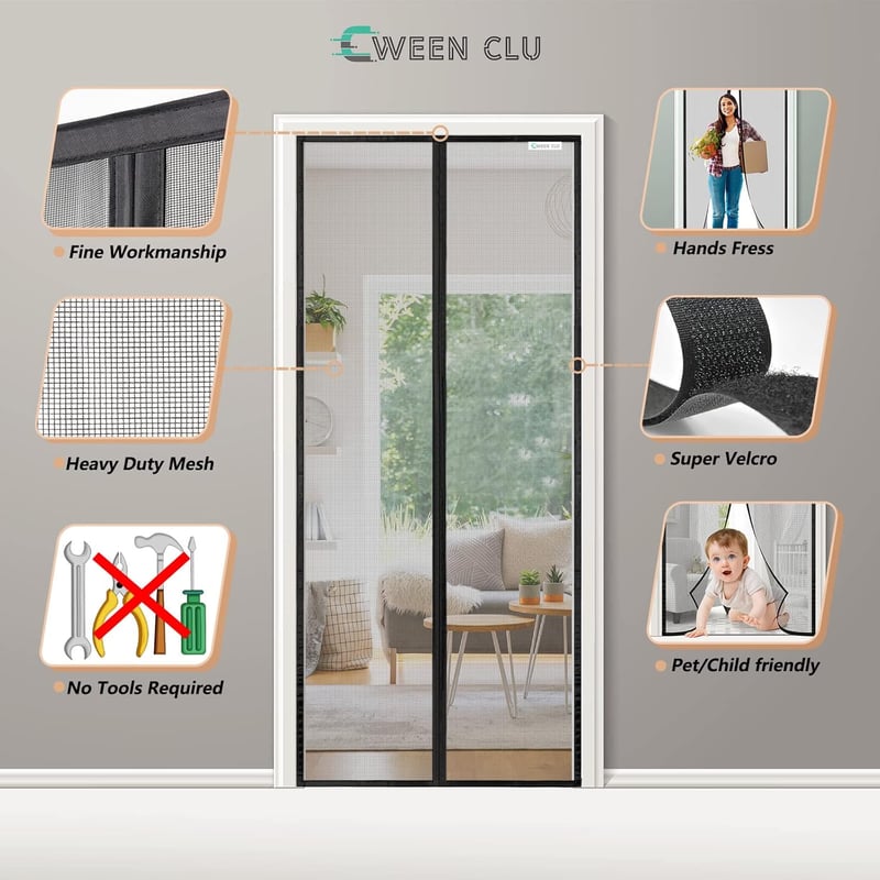 CWEEN CLU Mágneses Szúnyogháló Ajtóra 110x250cm Fúrás Nélkül