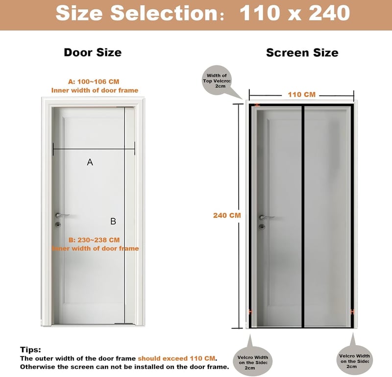 CWEEN CLU Mágneses Szúnyogháló Ajtóra 110x240 cm Fúrás Nélkül