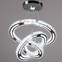 CXGLEAMING Modern LED Kristály Csillár - 3 Gyűrűs Függőlámpa, Állítható Magasság, 52W, 6500K Fehér Fény, Nappali, Étkező, Konyha 1