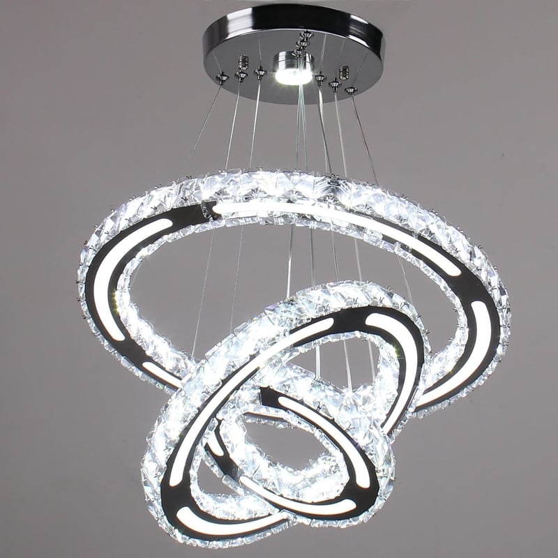 CXGLEAMING Modern LED Kristály Csillár - 3 Gyűrűs Függőlámpa, Állítható Magasság, 52W, 6500K Fehér Fény, Nappali, Étkező, Konyha