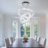 CXGLEAMING Modern LED Kristály Csillár - 3 Gyűrűs Függőlámpa, Állítható Magasság, 52W, 6500K Fehér Fény, Nappali, Étkező, Konyha 8