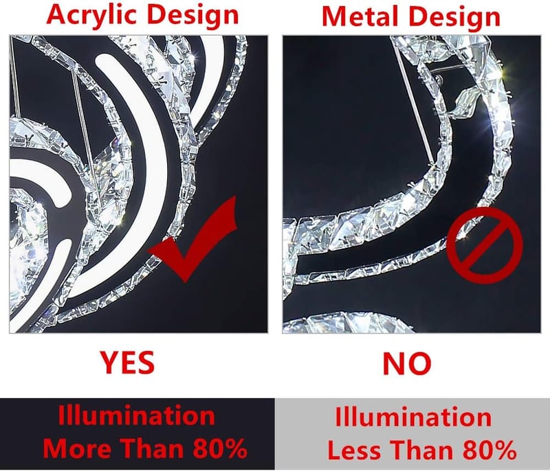 CXGLEAMING Modern LED Kristály Csillár - 3 Gyűrűs Függőlámpa, Állítható Magasság, 52W, 6500K Fehér Fény, Nappali, Étkező, Konyha