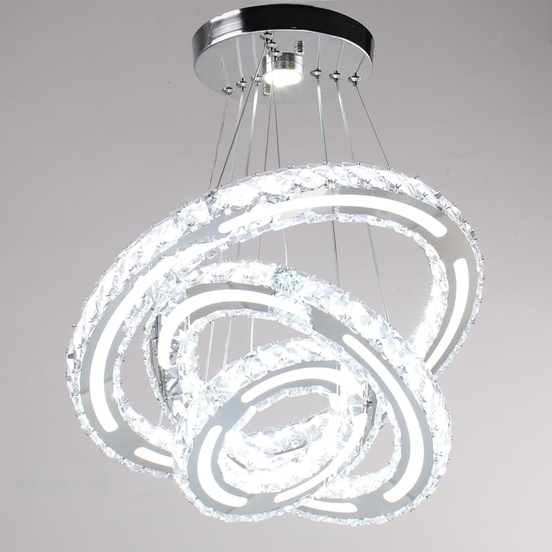 CXGLEAMING Modern LED Kristály Csillár - 3 Gyűrűs Függőlámpa, Állítható Magasság, 52W, 6500K Fehér Fény, Nappali, Étkező, Konyha