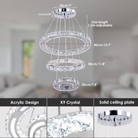 CXGLEAMING Modern LED Kristály Csillár - 3 Gyűrűs Függőlámpa, Állítható Magasság, 52W, 6500K Fehér Fény, Nappali, Étkező, Konyha 7