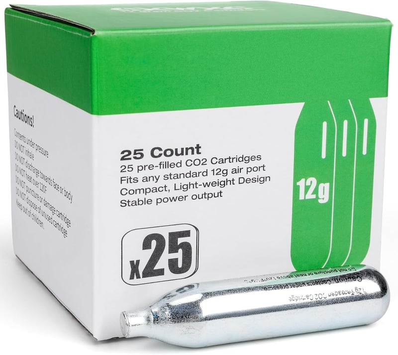 CXWXC CO2 kapszula 8g/12g 99.9% tisztaságú acél házzal, olajmentes, szivárgásgátló, gyors záras, 25 db légnyomásos és pneumatikus eszközökhö