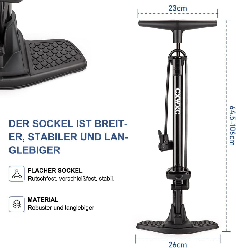 CXWXC Fekete álló kerékpár pumpa LCD kijelzővel, 140 PSI 9,65 bar, Presta és Schrader, kerékpár motorkerékpár autó