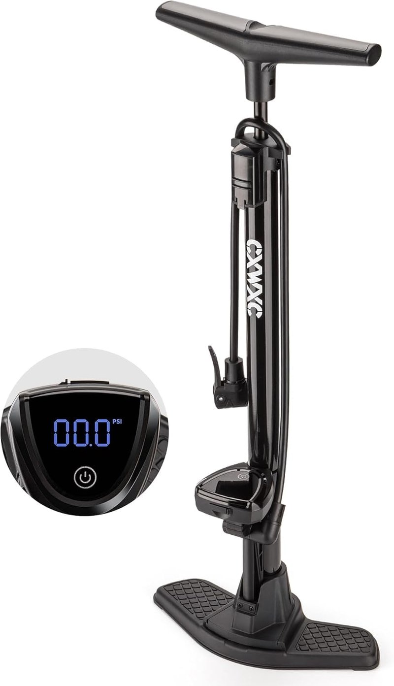 CXWXC Fekete álló kerékpár pumpa LCD kijelzővel, 140 PSI 9,65 bar, Presta és Schrader, kerékpár motorkerékpár autó
