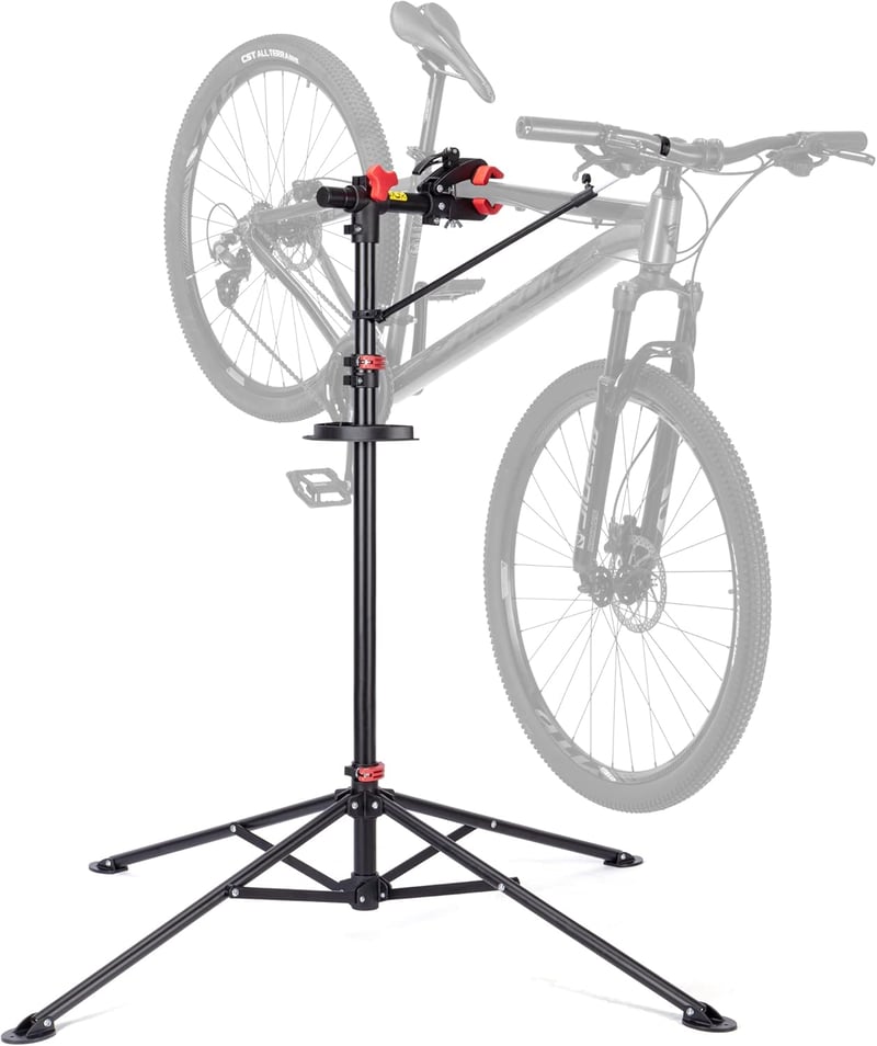 CXWXC Kerékpár Szerelőállvány - Profi Bicikli Javítóállvány 360° Forgatható Fejjel, Szerszámtálcával, 30kg Teherbírással, Összecsukható - black
