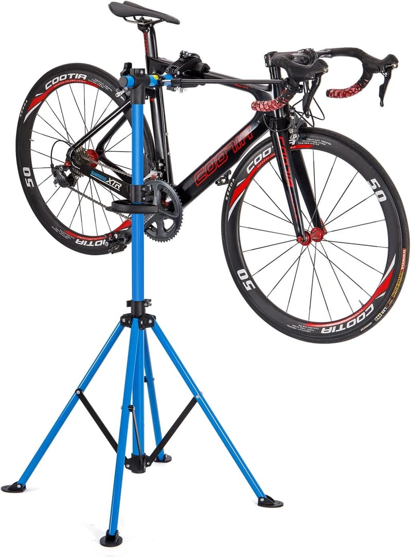 CXWXC Profi Kerékpár Szerelőállvány - 360° Forgatható, Összecsukható, 30kg Teherbírású, Szerszámtartóval, Kék