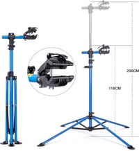CXWXC Profi Kerékpár Szerelőállvány - 360° Forgatható, Összecsukható, 30kg Teherbírású, Szerszámtartóval, Kék 2