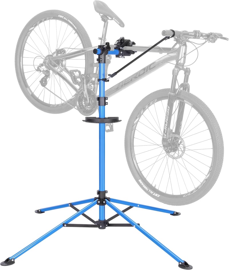 CXWXC Profi Kerékpár Szerelőállvány - 360° Forgatható, Összecsukható, 30kg Teherbírású, Szerszámtartóval, Kék