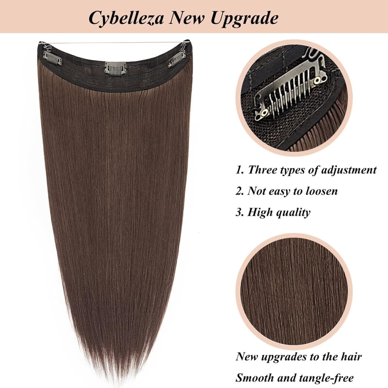 Cybelleza 50 cm-es Egyenes Hajhosszabbítás Láthatatlan Drótos Rögzítéssel - Gesztenyebarna Műhaj Tincs Nőknek
