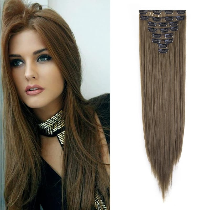 Cybelleza 8 részes csatos hajhosszabbítás - 60 cm egyenes műhaj, aranybarna színben - Természetes hatású dúsítás nőknek