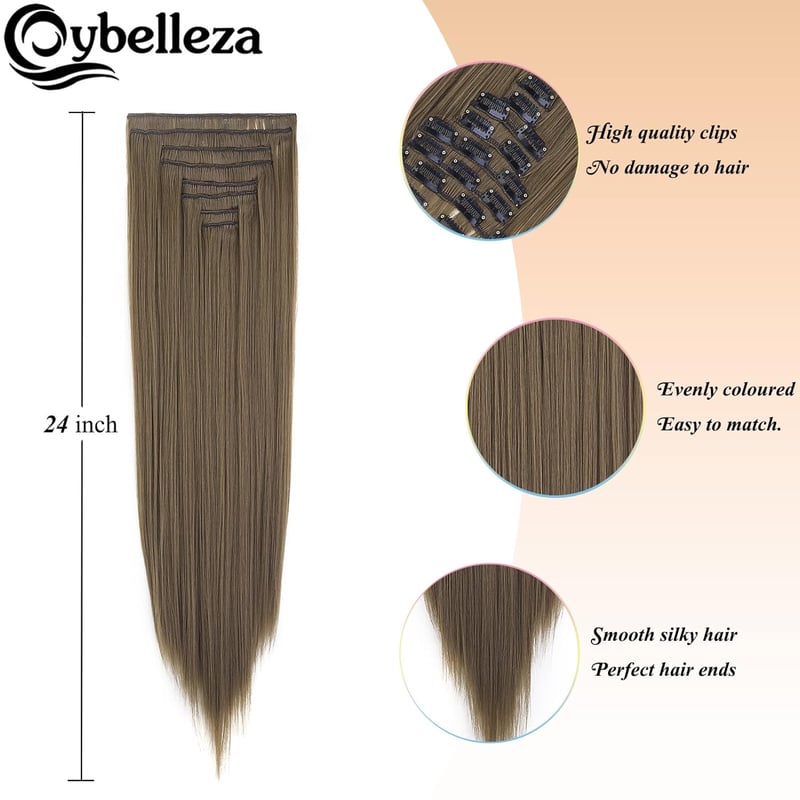 Cybelleza 8 részes csatos hajhosszabbítás - 60 cm egyenes műhaj, aranybarna színben - Természetes hatású dúsítás nőknek