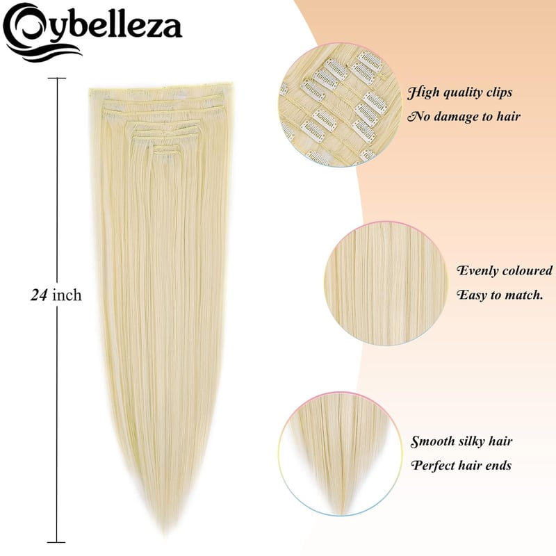 Cybelleza Csatos Hajhosszabbítás - 60 cm Egyenes Műhaj, 8 Részes Dús Hatású Póthaj Szett Világosszőke Színben Nőknek
