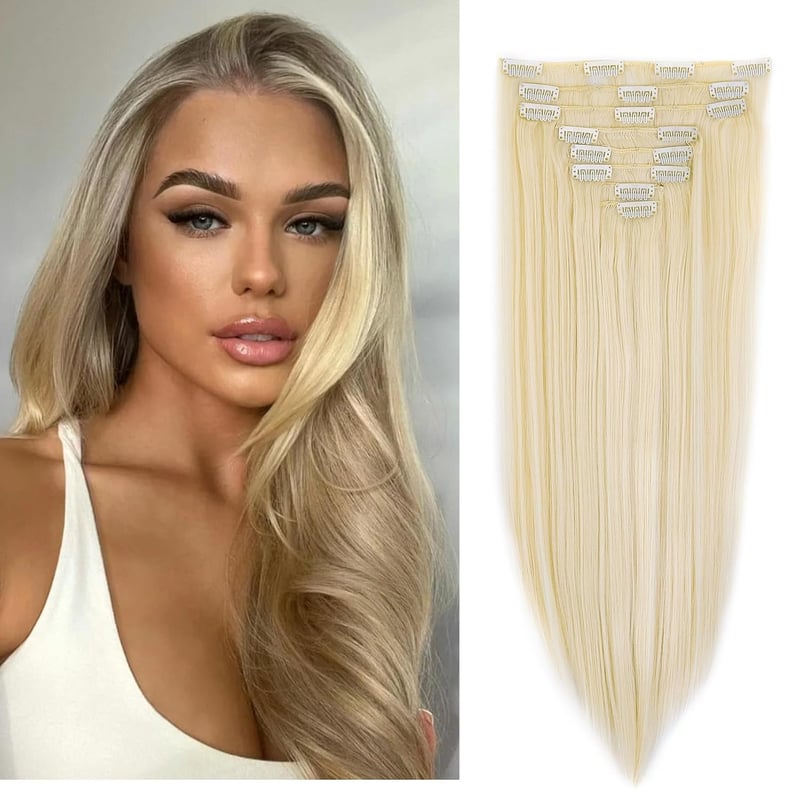 Cybelleza Csatos Hajhosszabbítás - 60 cm Egyenes Műhaj, 8 Részes Dús Hatású Póthaj Szett Világosszőke Színben Nőknek