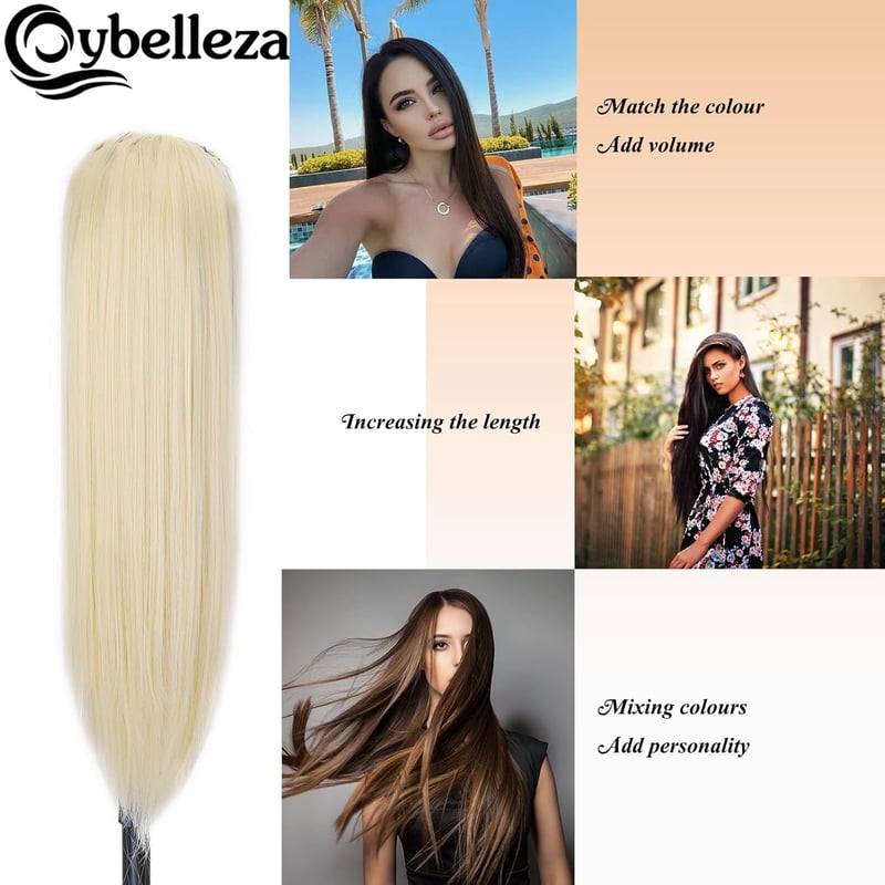 Cybelleza Csatos Hajhosszabbítás - 60 cm Egyenes Műhaj, 8 Részes Dús Hatású Póthaj Szett Világosszőke Színben Nőknek