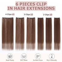 Cybelleza Csatos Hajhosszabbítás - 65 cm Egyenes Műhaj, 6 Részes Szett, Közepes Barna-Vörösesbarna Keverék, Hajdúsítás 2