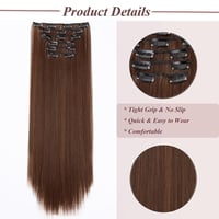 Cybelleza Csatos Hajhosszabbítás - 65 cm Egyenes Műhaj, 6 Részes Szett, Közepes Barna-Vörösesbarna Keverék, Hajdúsítás 5
