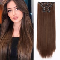 Cybelleza Csatos Hajhosszabbítás - 65 cm Egyenes Műhaj, 6 Részes Szett, Közepes Barna-Vörösesbarna Keverék, Hajdúsítás 1