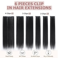 Cybelleza Csatos Hajhosszabbítás - 65 cm Egyenes Műhaj, 6 Részes Fekete Póthaj Szett Nőknek, Hipoallergén Hajsűrítő Tincspótlás 2