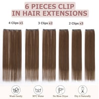 Cybelleza Csatos Hajhosszabbítás - 65 cm Egyenes Műhaj, 6 Részes Szett, Sötétbarna-Vörösesbarna Keverék, Természetes Hatású Hajdúsító 2