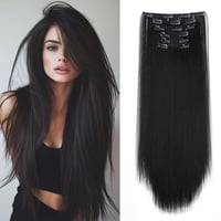 Cybelleza Csatos Hajhosszabbítás - 65 cm Egyenes Műhaj, 6 Részes Fekete Póthaj Szett Nőknek, Hipoallergén Hajsűrítő Tincspótlás 1