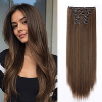 Cybelleza Csatos Hajhosszabbítás - 65 cm Egyenes Műhaj, 6 Részes Szett, Sötétbarna-Vörösesbarna Keverék, Természetes Hatású Hajdúsító 1