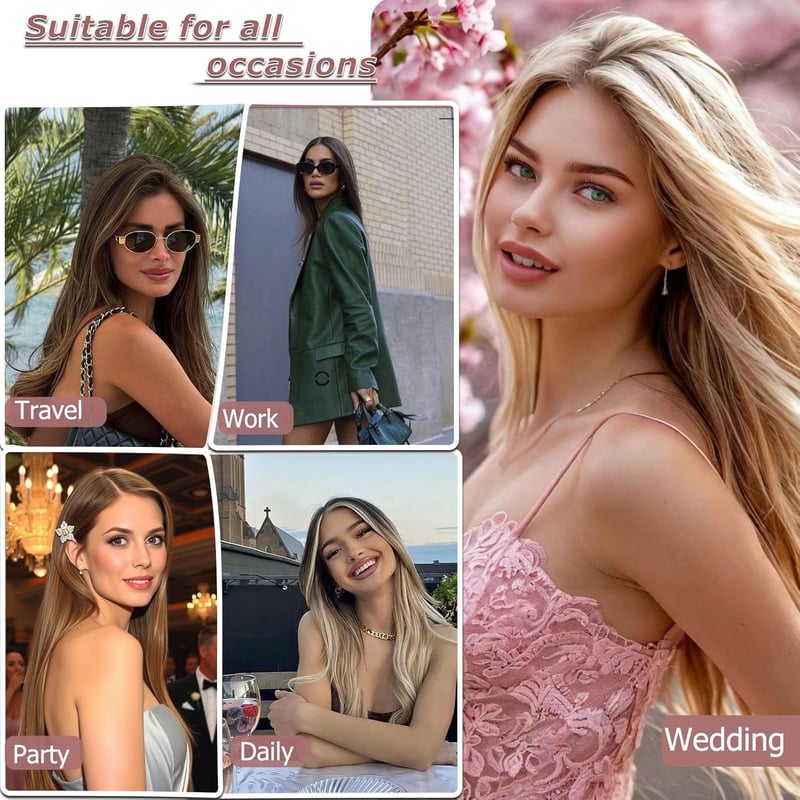 Cybelleza Csatos Hajhosszabbítás - 65 cm Egyenes Műhaj Tincsek Világosbarna - 6 Részes Hajdúsító Póthaj Nőknek