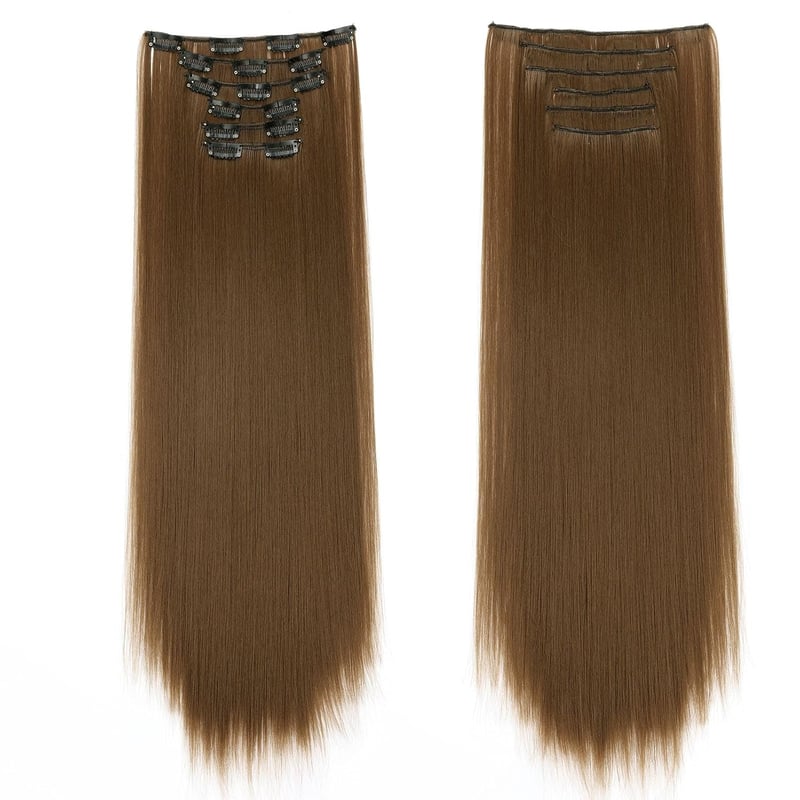 Cybelleza Csatos Hajhosszabbítás - 65 cm Egyenes Műhaj Tincsek Világosbarna - 6 Részes Hajdúsító Póthaj Nőknek