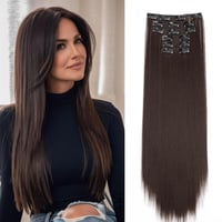 Cybelleza Csatos Hajhosszabbítás - 65 cm Egyenes Műhaj Tincsek, 6 Darabos Szett, Középbarna, Hipoallergén Hajdúsító 1