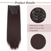 Cybelleza Csatos Hajhosszabbítás - 65 cm Egyenes Műhaj Tincsek, 6 Darabos Szett, Középbarna, Hipoallergén Hajdúsító 5