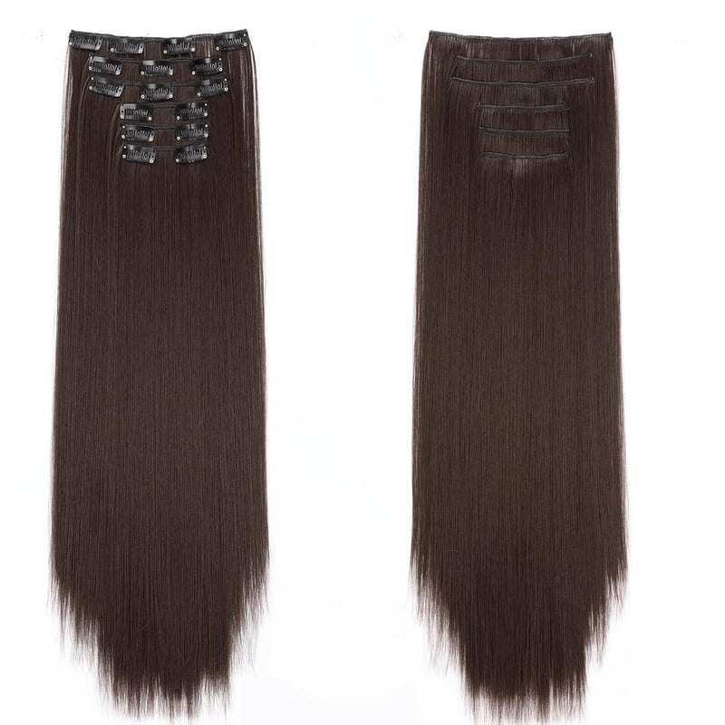 Cybelleza Csatos Hajhosszabbítás - 65 cm Egyenes Műhaj Tincsek, 6 Darabos Szett, Középbarna, Hipoallergén Hajdúsító