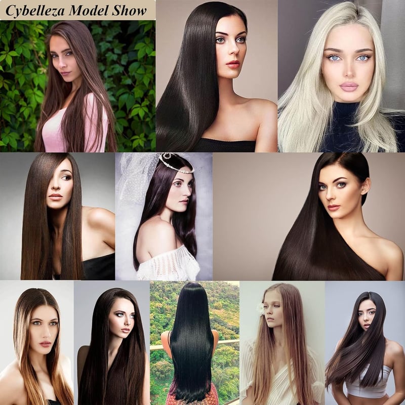 Cybelleza Csatos Hajhosszabbítás - 8 Részes, 60 cm, Egyenes Műhaj, Sötétbarna, Természetes Hatású, Tartós Copfok Nőknek